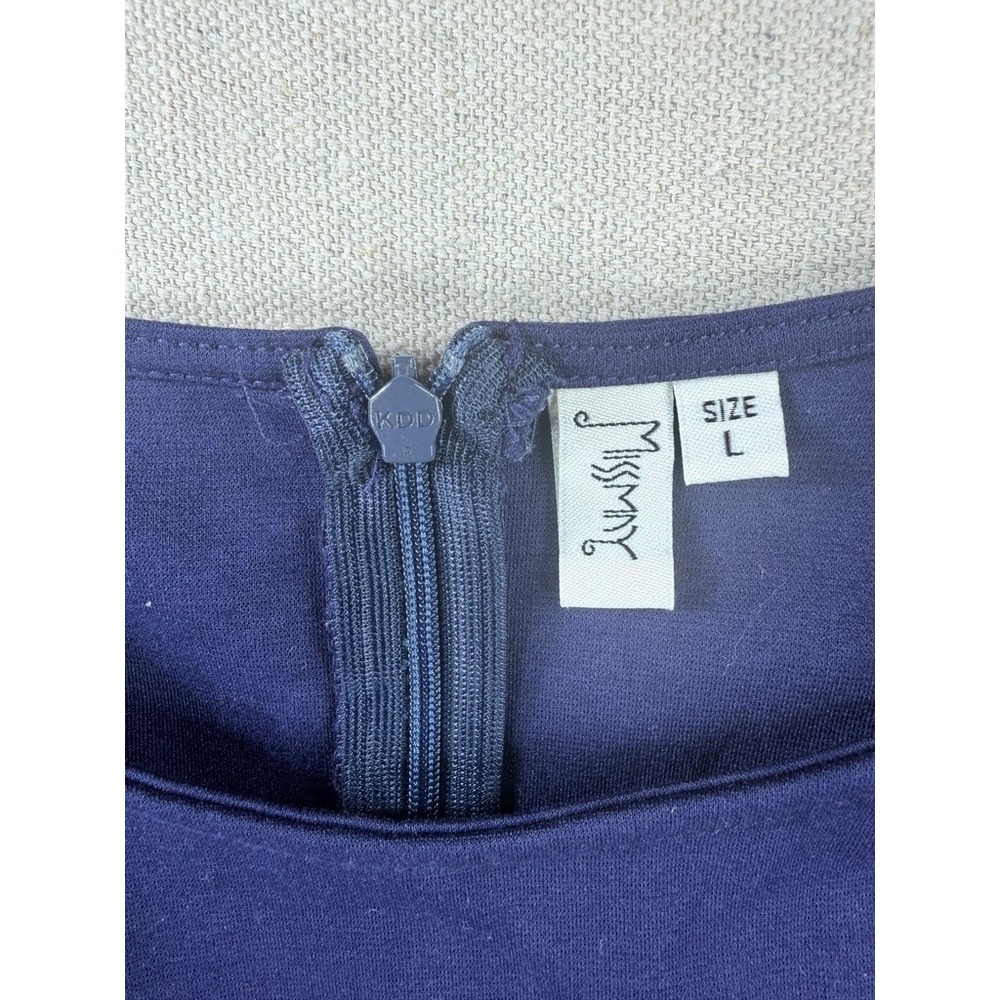 Missmy Navy Blue Plaid Fit and Flare Dress 3/4 Sleeve Pleated Skirt Size Large - Picture 6 of 8